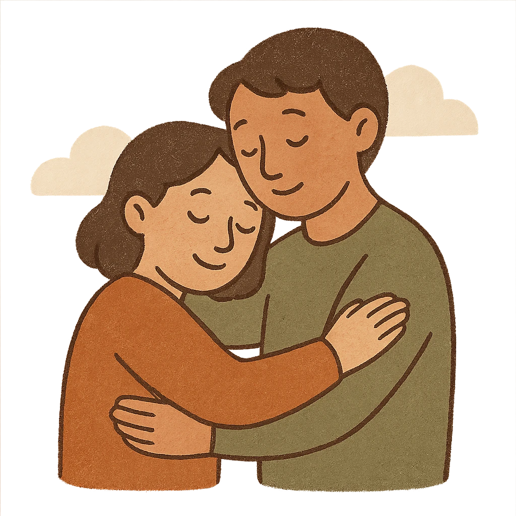 two people hugging, gentle and caring, modern illustration emoji