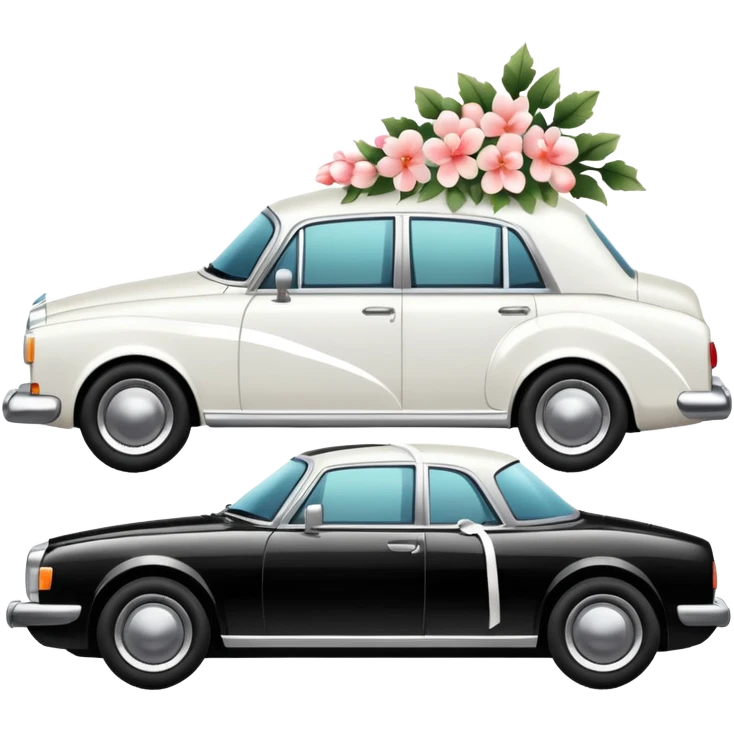Luxury car with wedding decorations, in profile emoji
