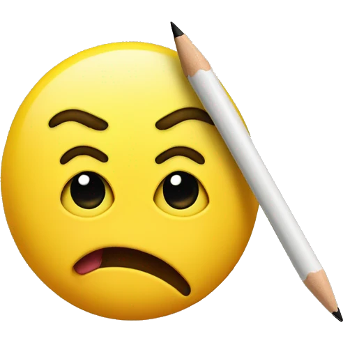 Yellow face with tongue out to the side. With pencil in hand emoji