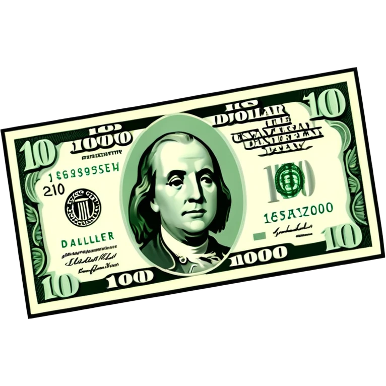 3D realistic US 100 dollar bill sticker, slight perspective, centered, clean cutout, transparent background, no text, no watermark emoji