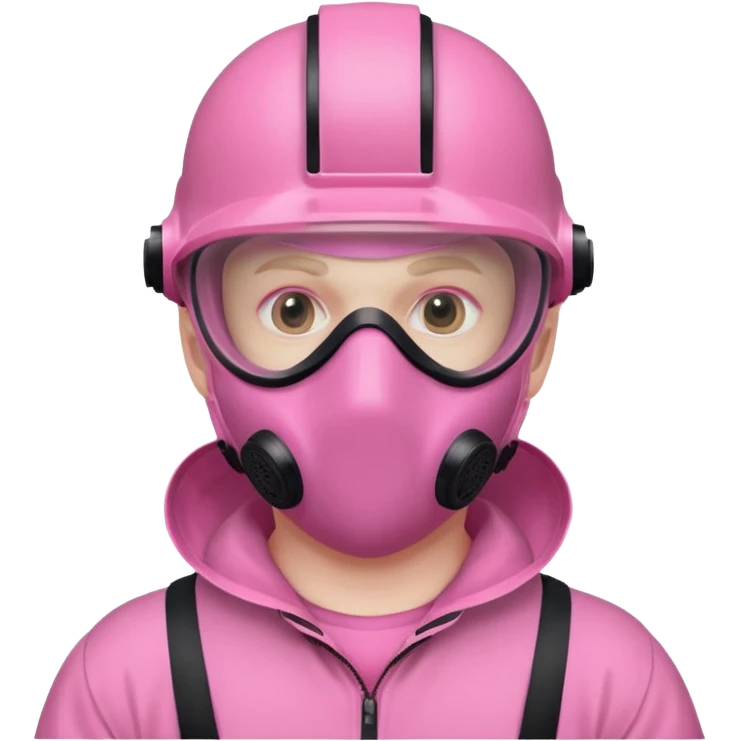 man in pink protection clothes with full-faced pink mask covered whole face emoji
