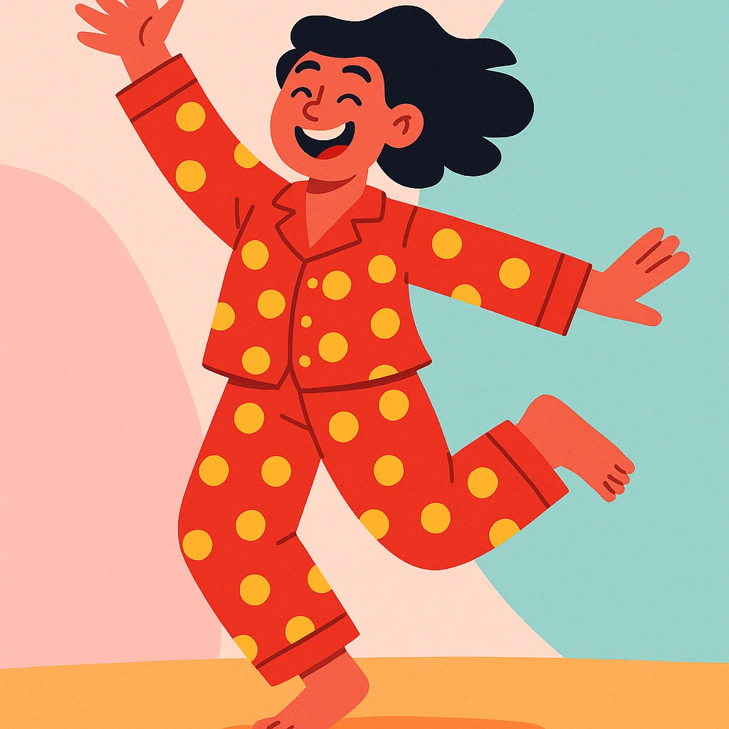 woman dancing in her pajamas, cheerful, simple background emoji