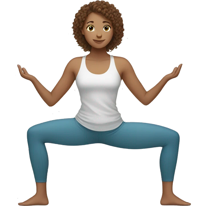 white girl with curly brown hair doing yoga emoji