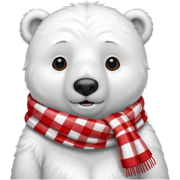 polar bear wearing a red and white checkered scarf emoji