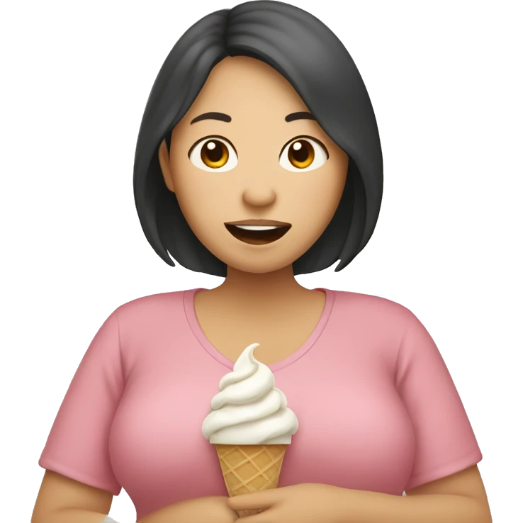 Pregnant asian woman eating ice cream emoji