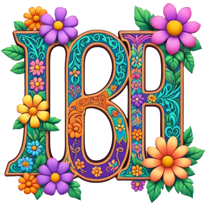 3D, gothic style psychedelic colored word Jay with hippie style flower border emoji