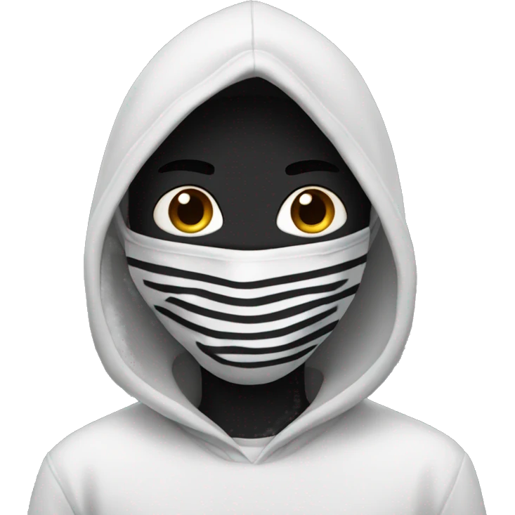 Boy with black mask and hood and a white shirt with black stripes emoji