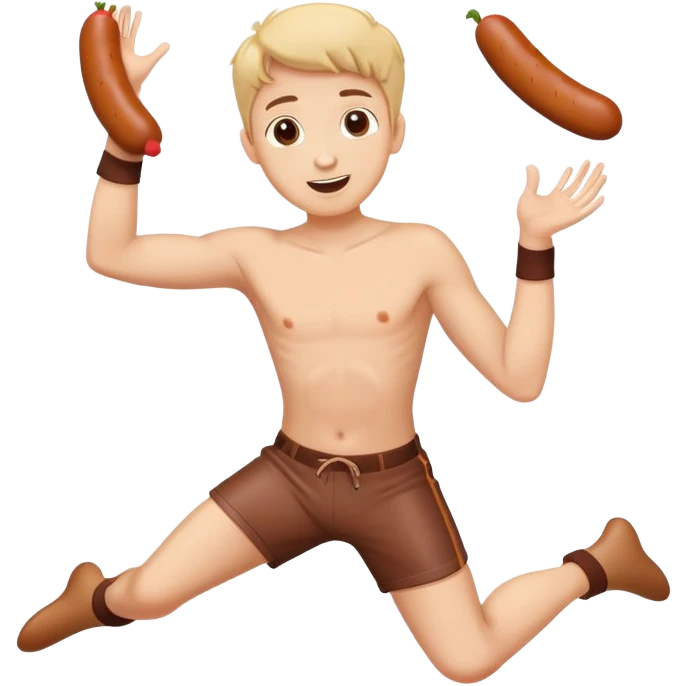 a twink doing jumping jacks on a sausage emoji