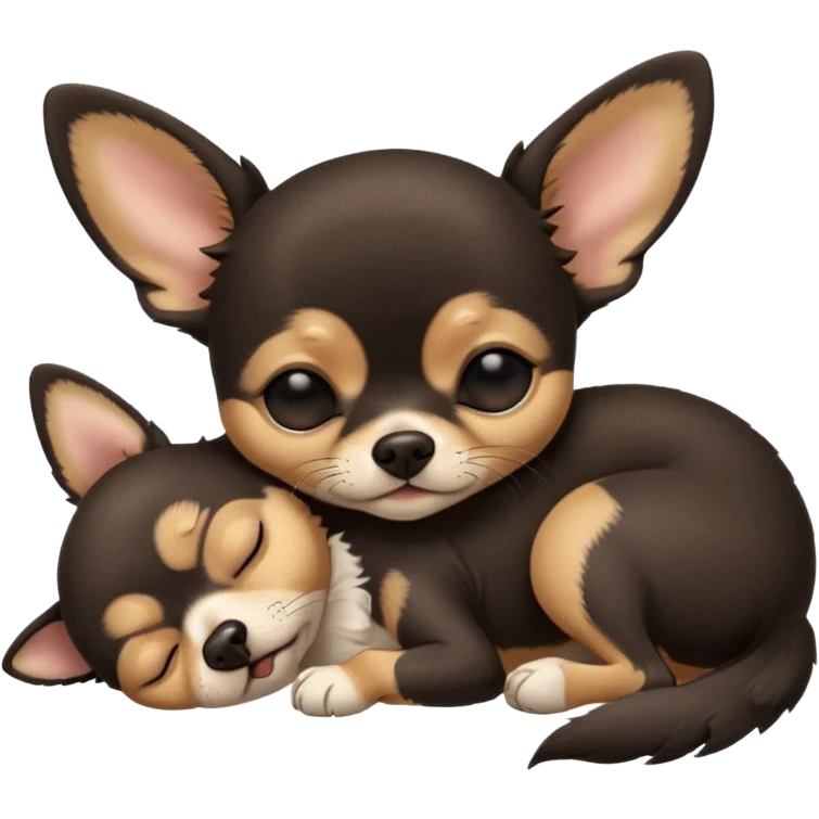 A high-resolution photo-realistic digital illustration of a cute black and tan chihuahua with eyes closed shut sleeping lazily on the ground emoji