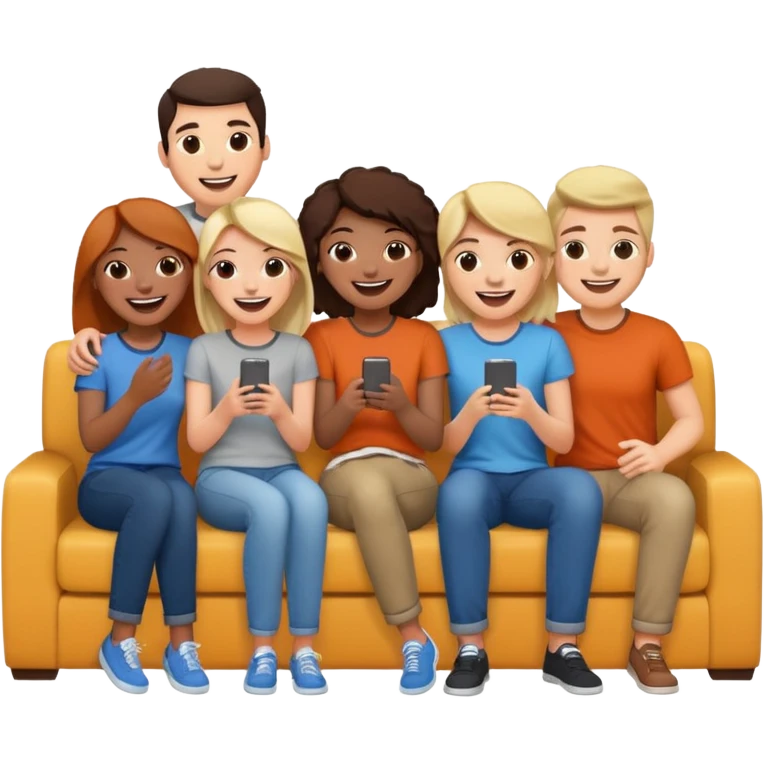 group of friends on couch laughing emoji