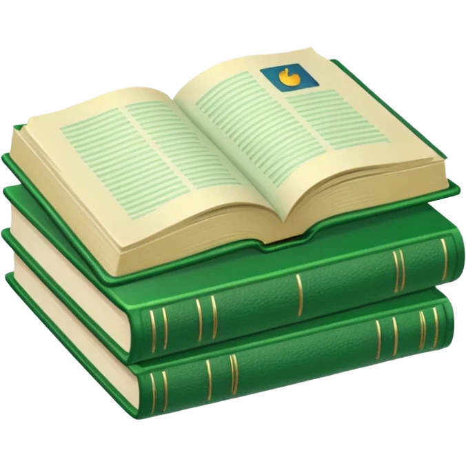 An open green book on top of a stack of green books emoji