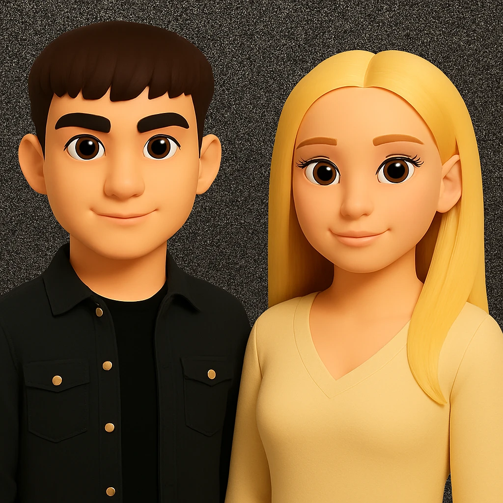 Make the people in the image stand slightly farther apart from each other, preserving the original style and background. emoji