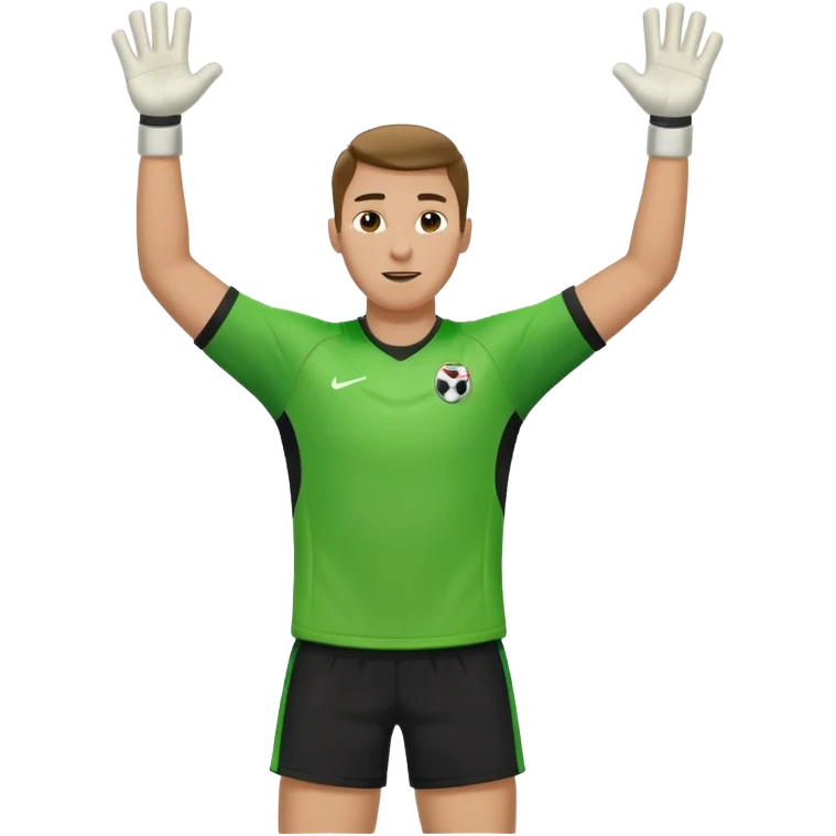 soccer goalkeeper green shirt, shorts football boots arms up emoji