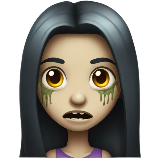 girl zombie with black long hair with teeth and serious face  emoji