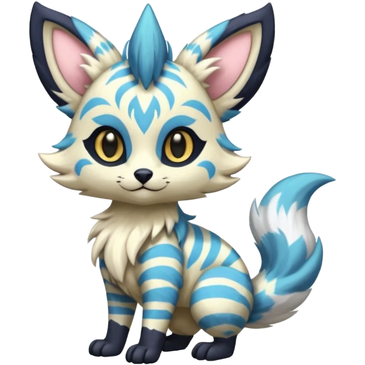 Creamy candy-themed colorful furry fluffy floofy feathery tribal marked Genet-Absol-Kyurem-Zeraora-Primagen-fusion-creature  emoji