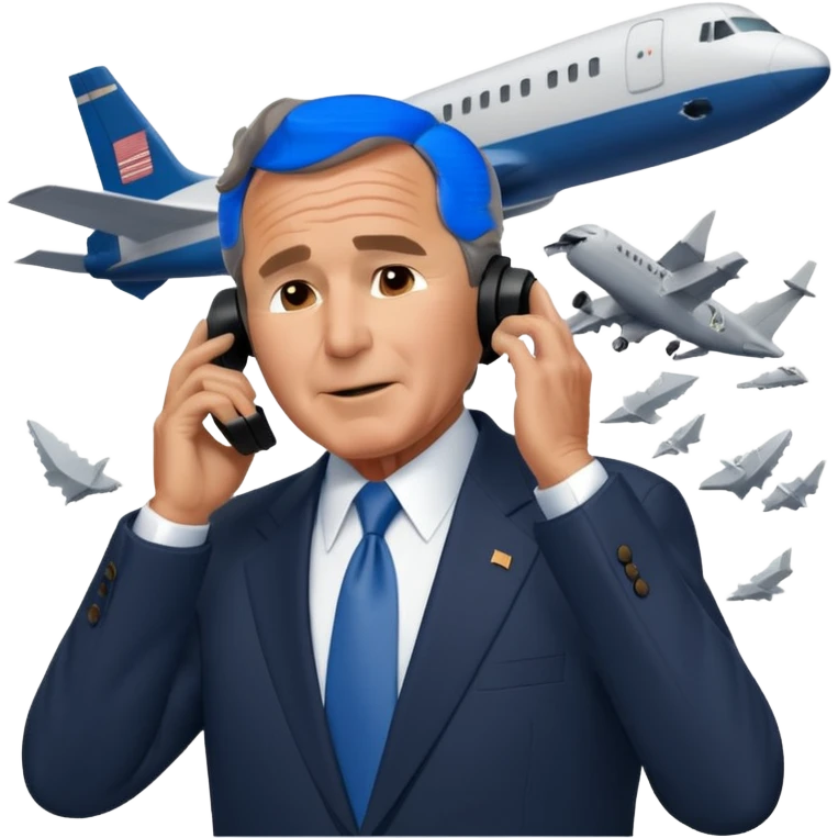  emoji of the world trade center with a plane crashed into it and george bush on a phone in front of them emoji