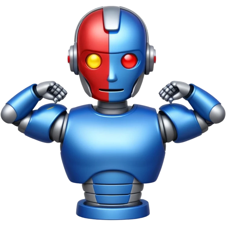 shiny muscular robot with a red police light head, facing backward, emoji style emoji