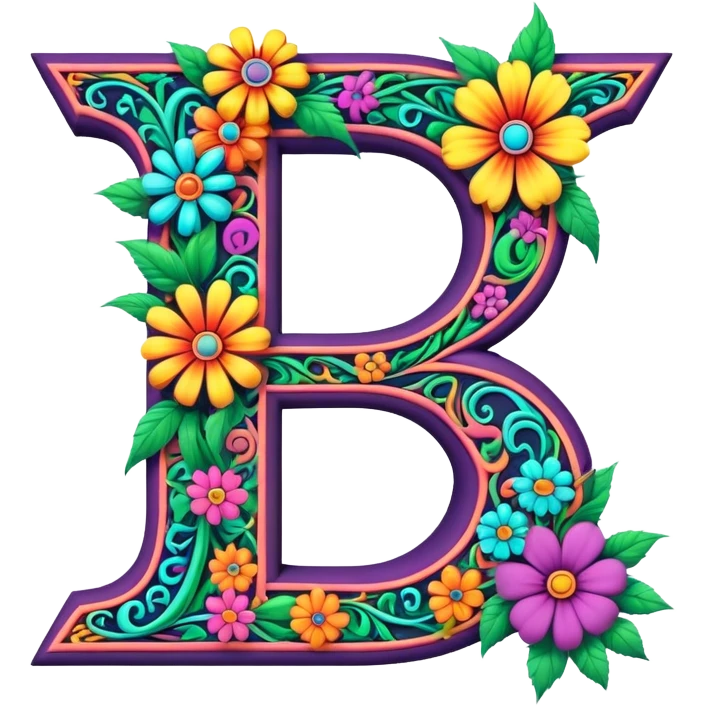3D, gothic style psychedelic colored Letter Z with hippie style flower border emoji