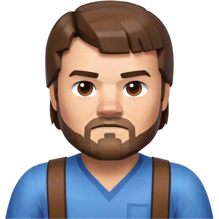 Jack Black as Minecraft Steve portrait, just face and shoulders, blocky character with brown hair, beard, and blue shirt emoji