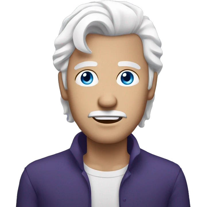 guy with white hair and blue eyes. hair is scrambled and background is darkish purple emoji