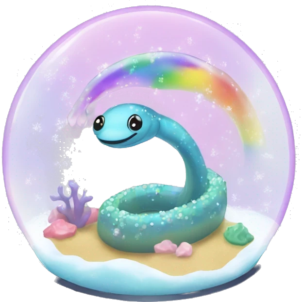 Kawaii rainbow pastel bedazzled eel in an under the sea snow globe  emoji