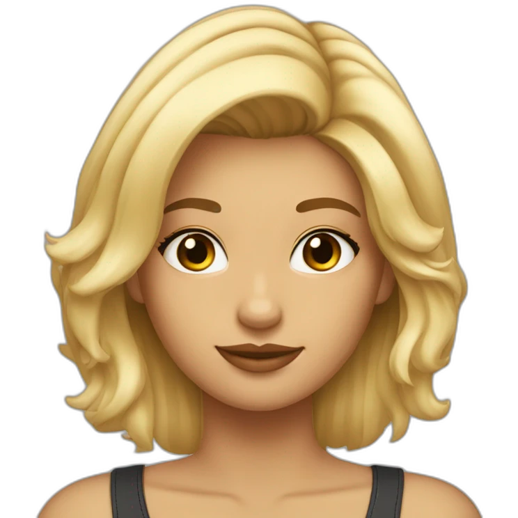 chica rubia con el pelo liso y mechas californianas sin gafas con blusa negra emoji