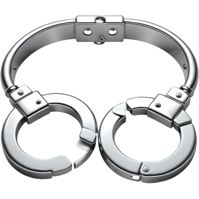 A pair of elegant handcuffs emoji made of silver chrome, smooth rounded design, glossy metallic reflections, luxury fetish aesthetic, minimal iOS emoji style, centered, clean white background emoji