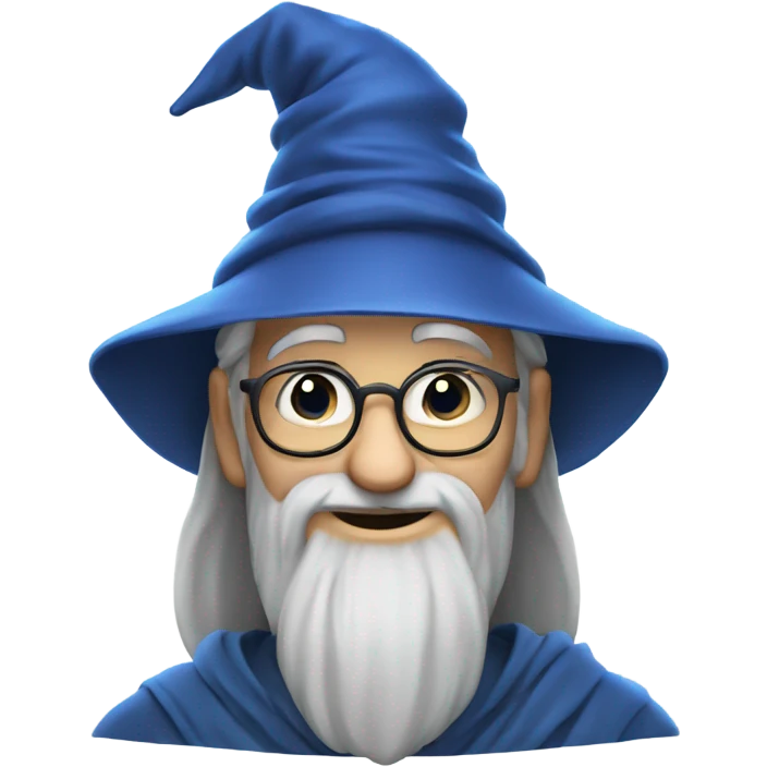 portrait of a wise wizard smiling, Merlin style, with an blue hat emoji