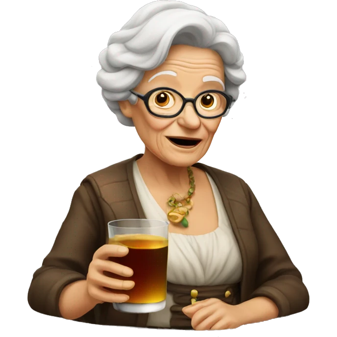 an old lady holding a glass of rum emoji