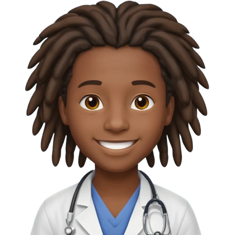 make me a black darkskin doctor with mid head lenghtdreads, he is a teen, no face hair, make him happy emoji