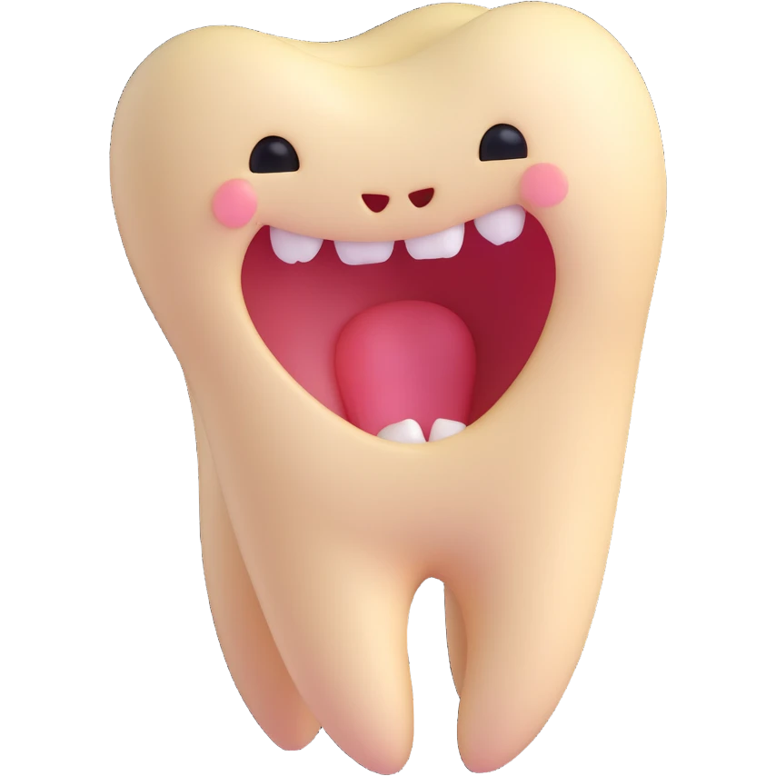 wisdom tooth with a cute face, blind eyes, shy expression emoji