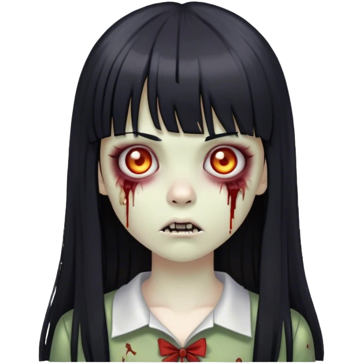 zumbie girl with black long straight hair with bangs (like this 🧟‍♀️) emoji