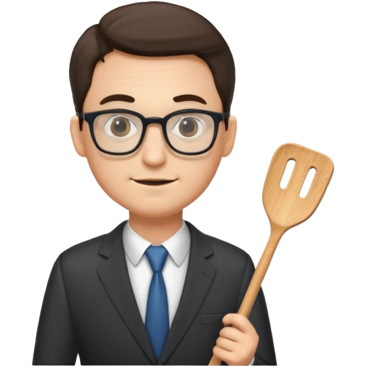 man with glasses wearing a suit and holding a spatula - full size emoji