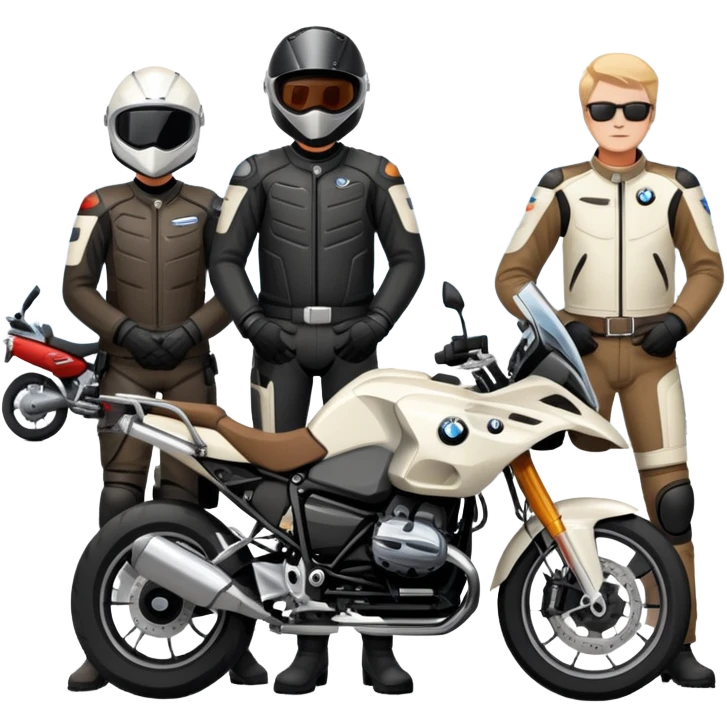 BMW motorcycles parked at a rest stop with riders taking a break emoji