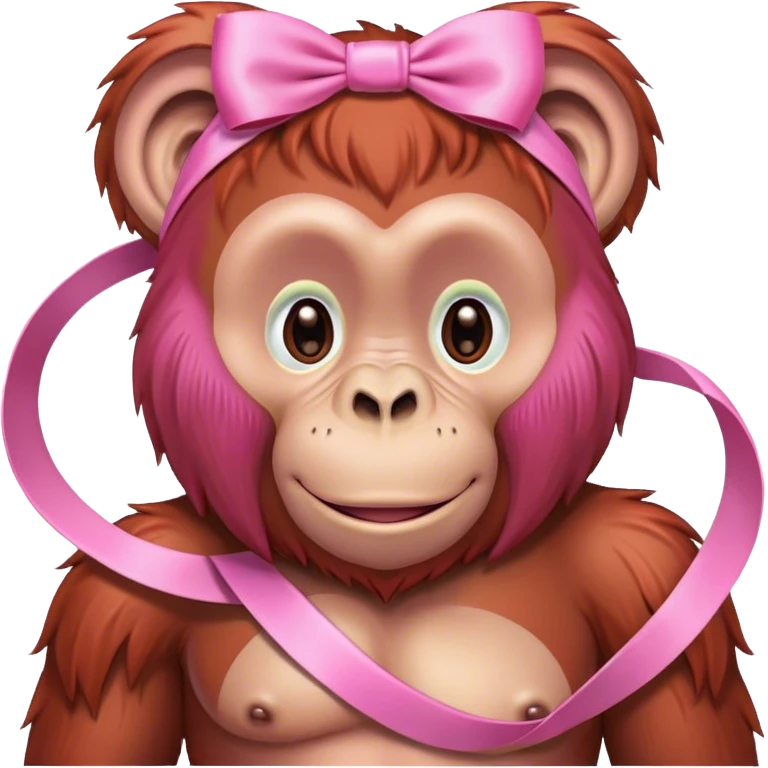 Pink orangutan with pink ribbon emoji