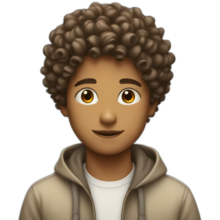 a boy with a curly hair and a musk emoji