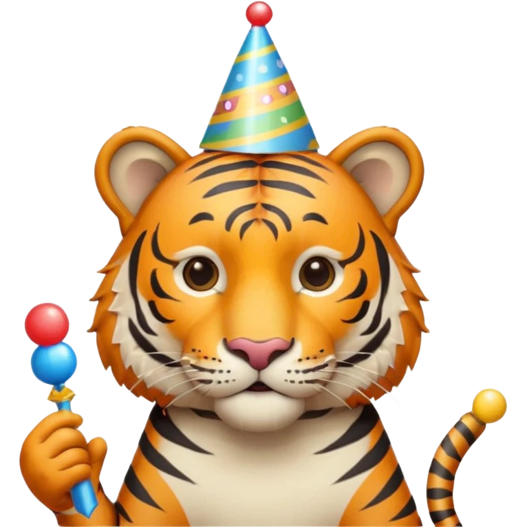 Party Tiger with a party hat and a party popper full body emoji