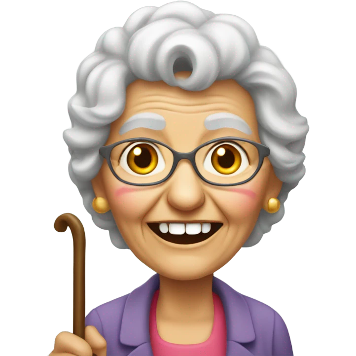 Old lady without dentures with a cane emoji