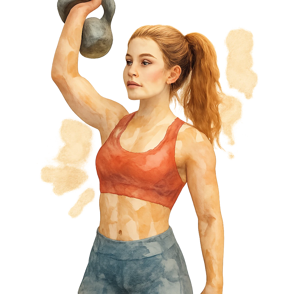 watercolor style sport girl with kettlebell emoji