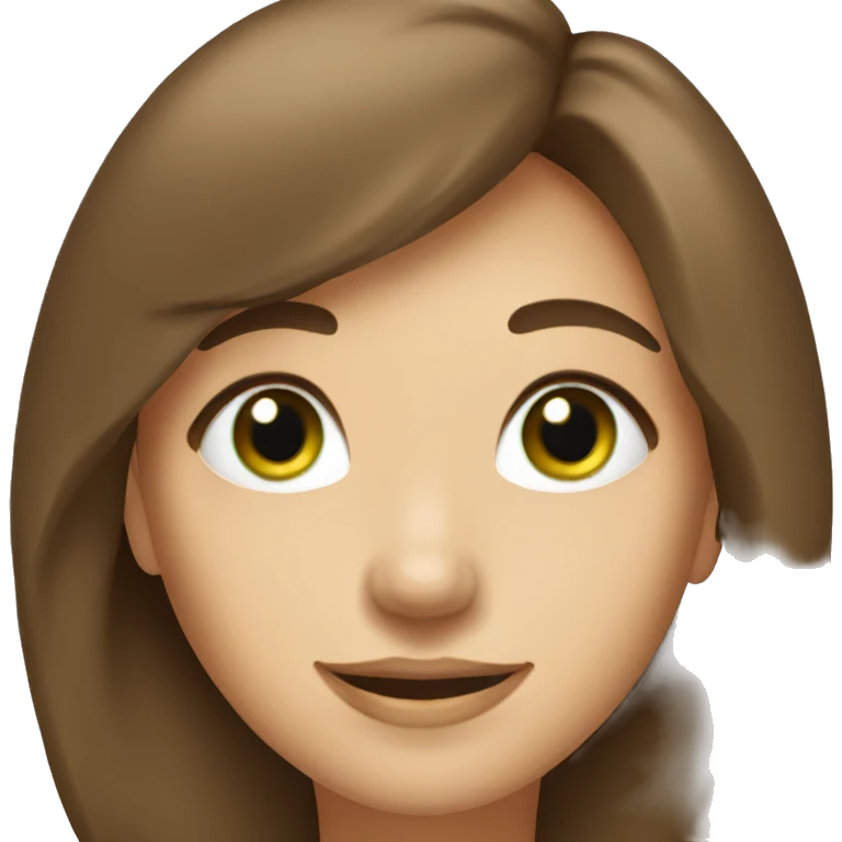 Lady with green eyes and brown hair with bangs smiling  emoji