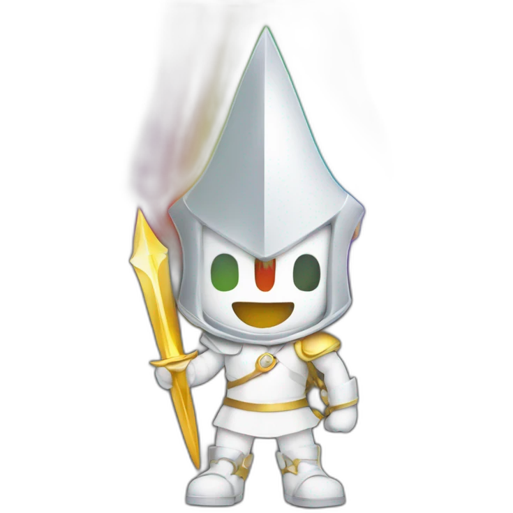 guy in white shirt with excalibur on rainbow emoji