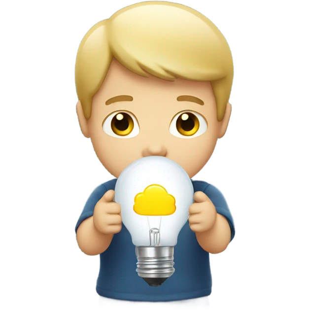 White boy holding lightbulb emoji