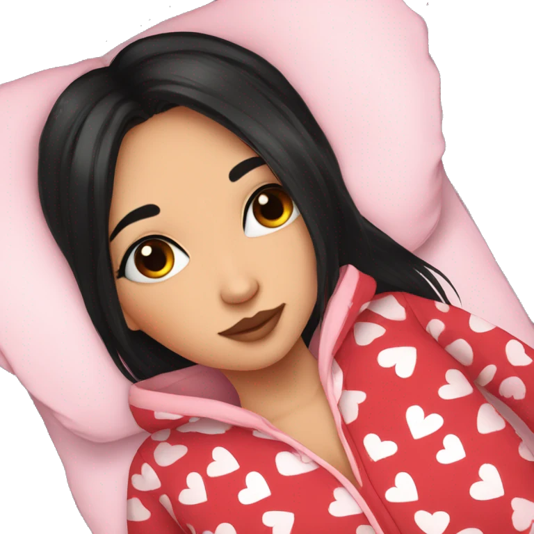 Girl in red heart pjs sleep black hair emoji