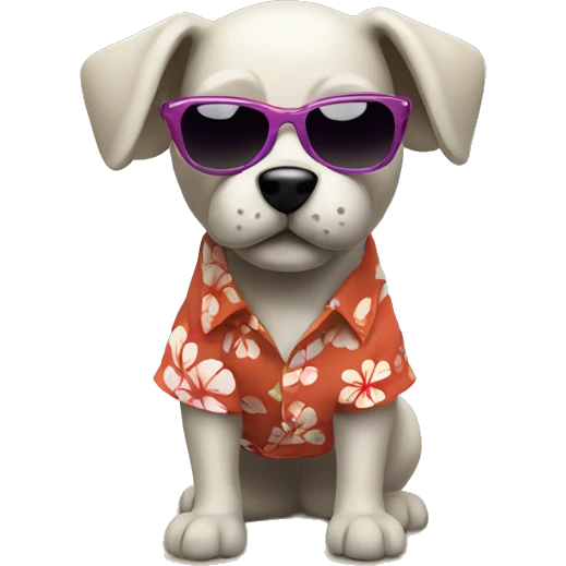 Dog wearing a Hawaiian shirt and sunglasses walking on a beach emoji