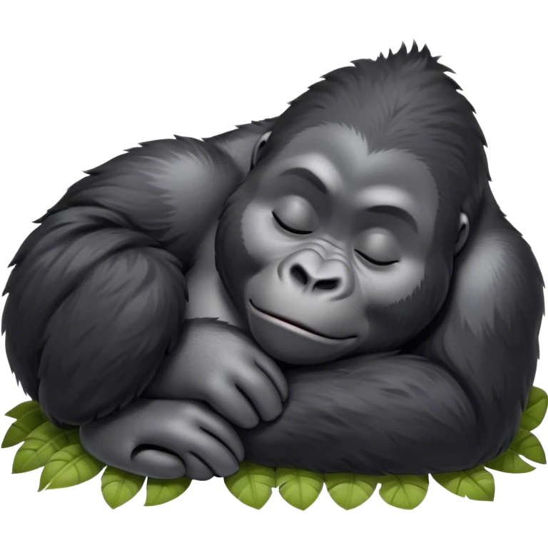 Meme-Worthy cute Sleeping mountain Gorilla Portrait Emoji, Head resting peacefully with a contented smile, showcasing a luxuriously thick black and grey-flecked Fur and eyes gently closed in serene slumber, Simplified yet hilariously adorable features, highly detailed, glowing with a soft, drowsy jungle light, high shine, relaxed and utterly lovable, stylized with an air of playful laziness, bright and heartwarming, soft glowing outline, capturing the essence of a sleeping mountain that feels destined to become the next viral sensation of adorable rest! emoji