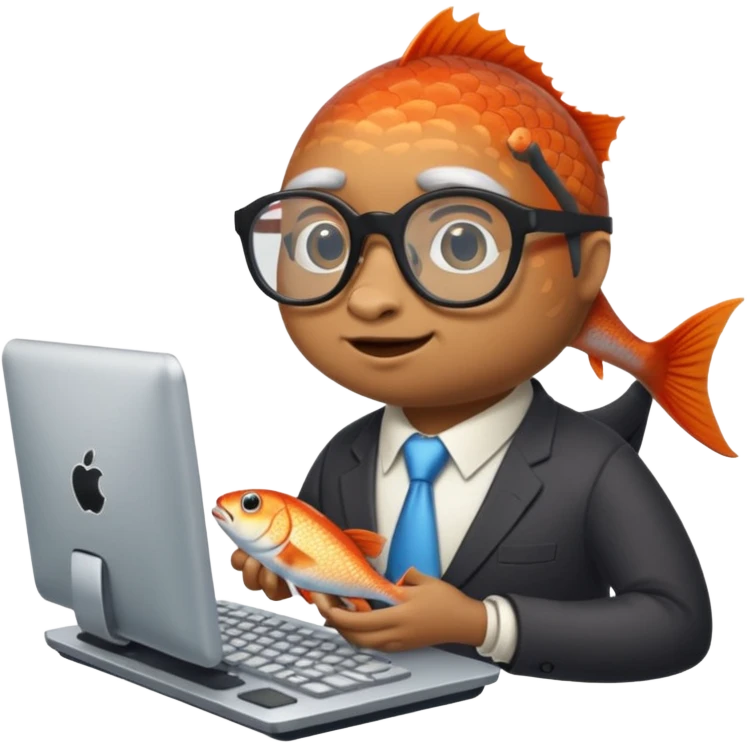 fish in a building working on a computer emoji