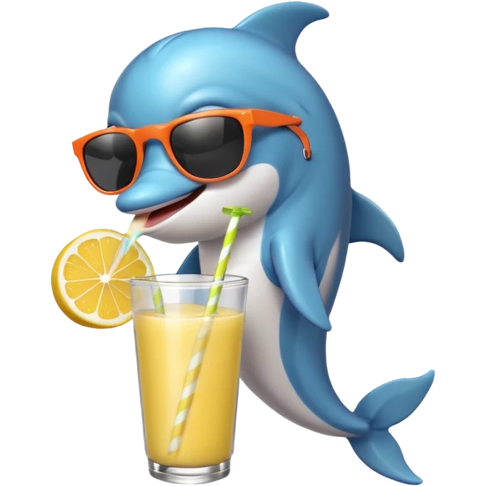 A dolphin wears a cool sunglasses while drink a lemonade smoothie emoji