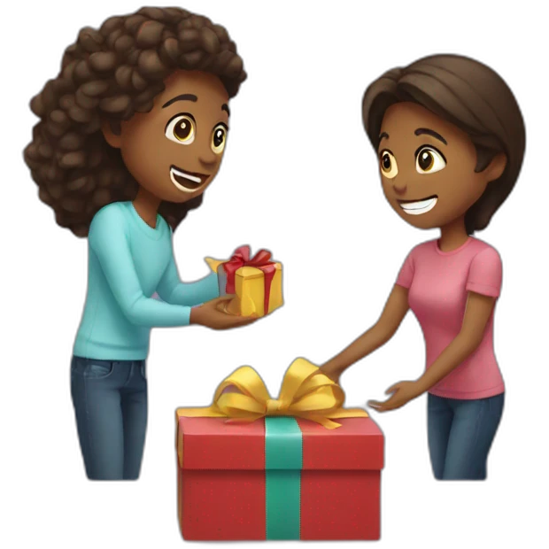 friends exchanging gifts emoji