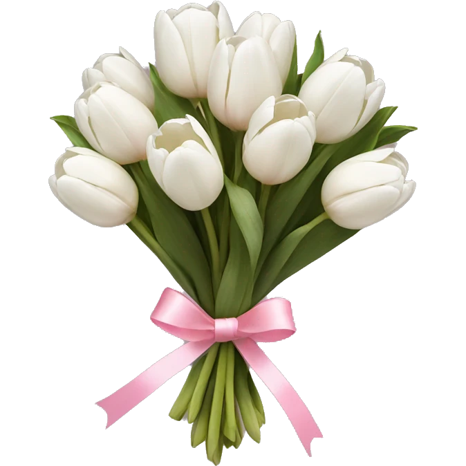 a bouquet of white tulips tied with a pink ribbon emoji