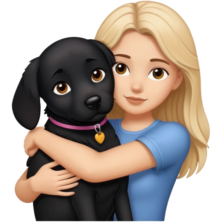 A white girl hugs a black dog emoji